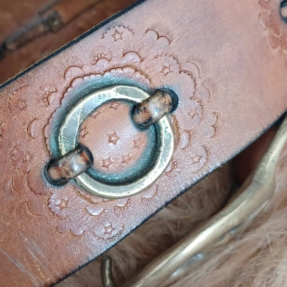 Vintage Chunky Distresed Brown Leather Belt with Brass Accents